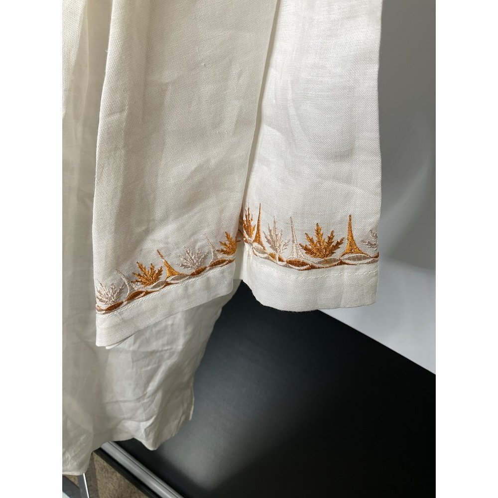 3xl Brock Jeans Beige Embroidered Leaf Linen Shirt Mens - Picture 6 of 7
